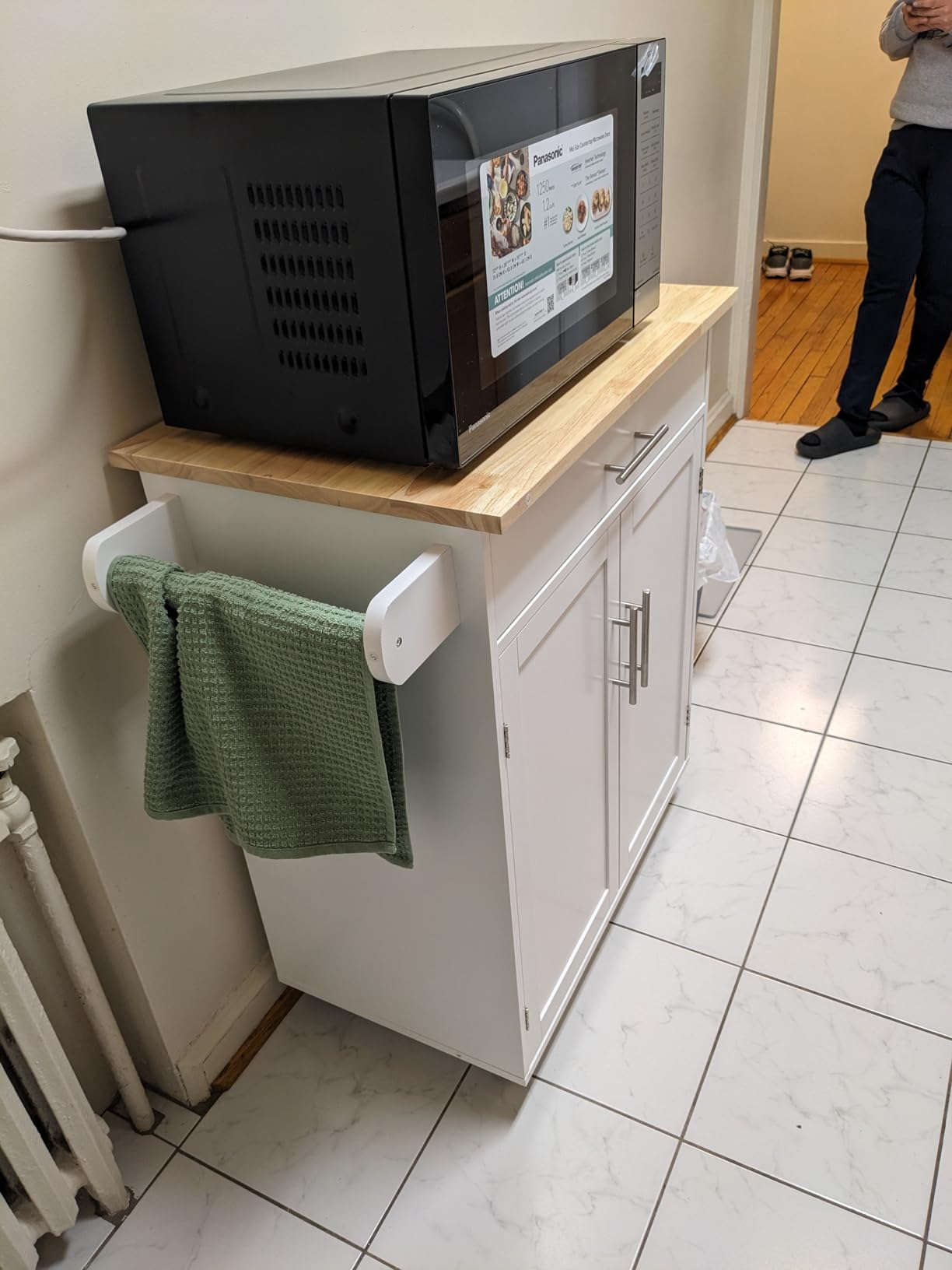 HOMCOM Kitchen Island Cart with Solid Wood Top, Storage Cabinet, White customer photo 2