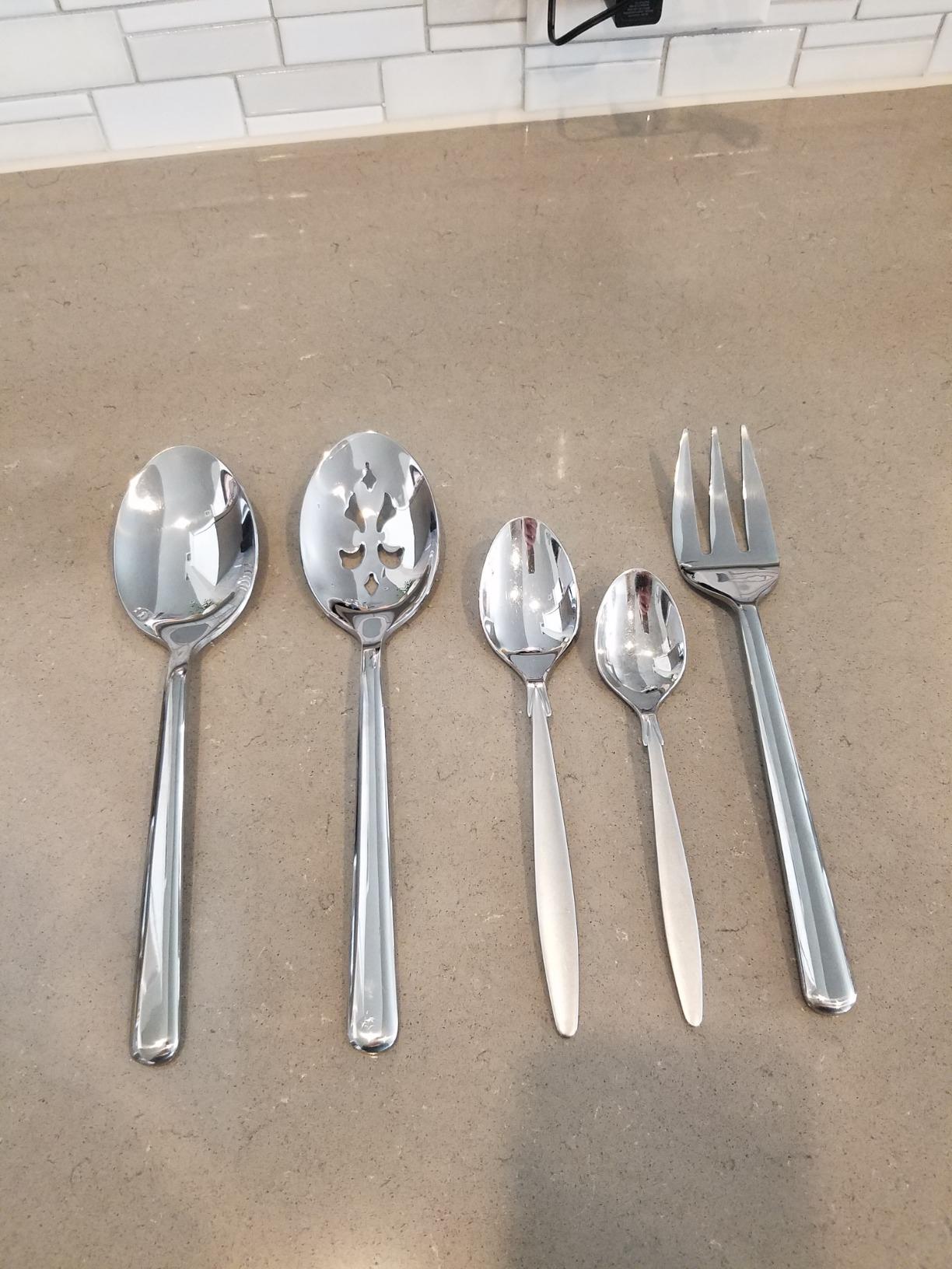 Serving Spoon x 2,Slotted Serving Spoon x 2,Serving Forks x 2,RTT 9 Inch Stainless Steel Catering Serving Utensils for Party Buffet Dinner Banquet Kitchen Basics (Silver Mirror Finish) customer photo 1