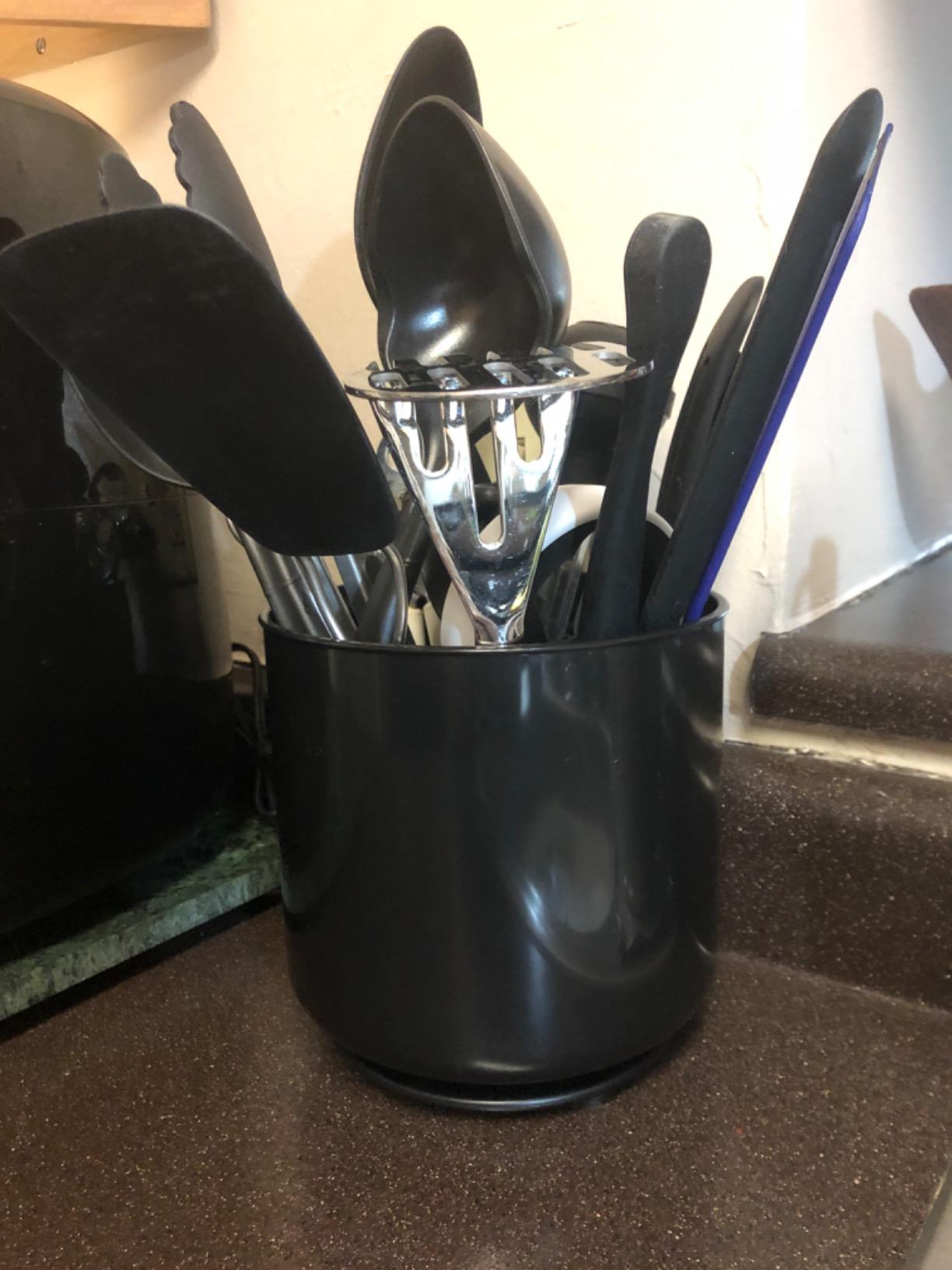 Cooler Kitchen Jumbo Extra Large Sturdy Rotating Black Utensil Holder Caddy with No-Tip Weighted Base, and Gripped Insert - Rust Proof and Dishwasher Safe Kitchen Utensils Holder customer photo 1