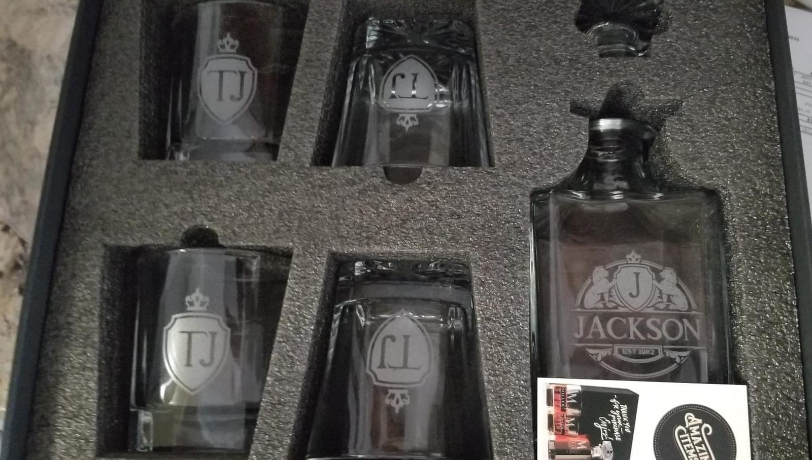Personalized 5 pc Whiskey Decanter Set - 9 Design Options - Limited Edition, Custom Liquor Decanter | 25 Oz, 750ml Liquor Decanter w/ 4pcs Whiskey Glass Set #1 customer photo 1