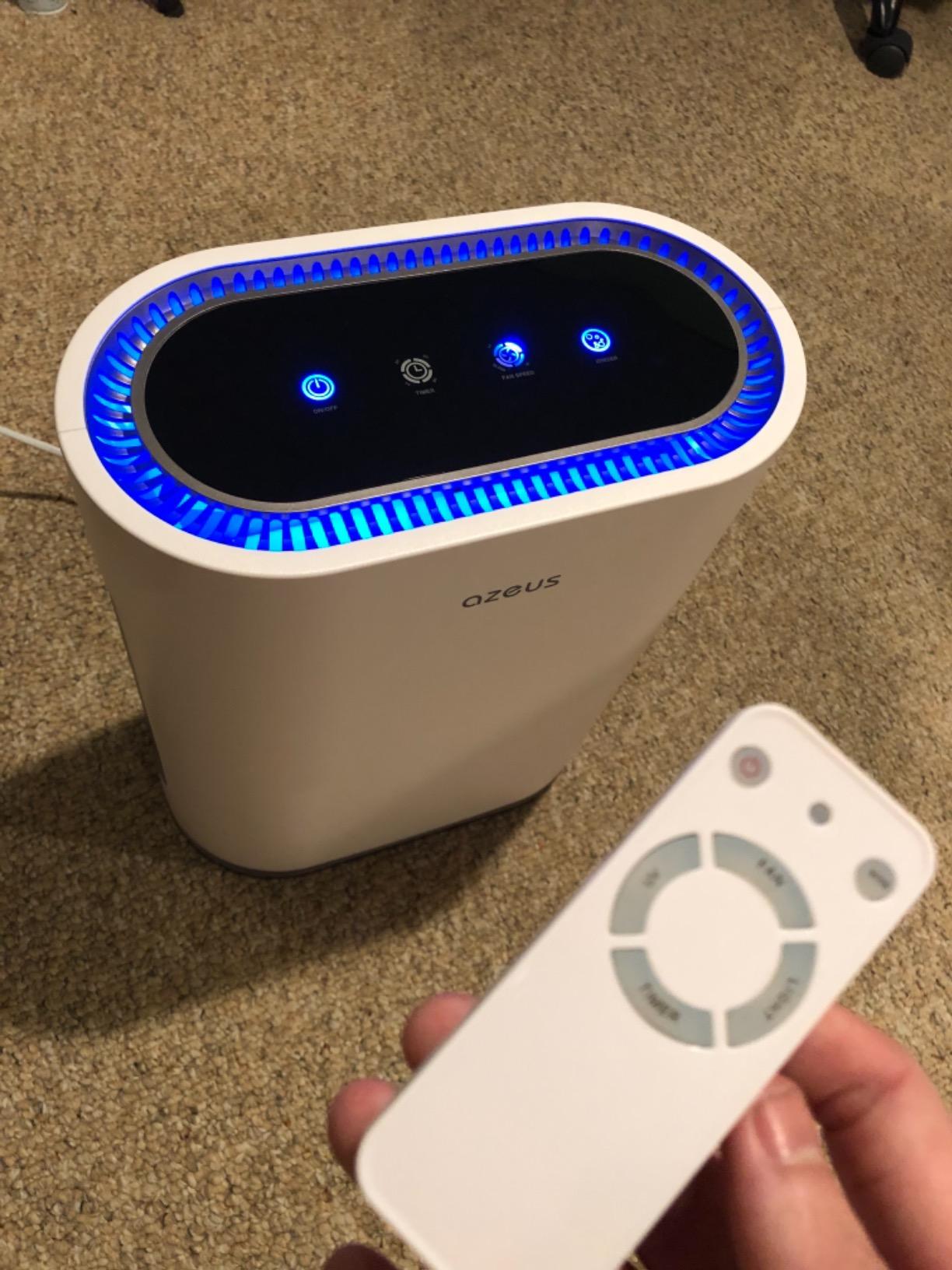 AZEUS Air Purifier for Wildfire Smoke, UV-C HEPA for Home Large Room, White | HEPA captures 99.97% ash, PM2.5 & pet dander, smoke filter, Ionic, Covers 2160 sq ft, Smart sensor, Quiet mode, Filter alert customer photo 1