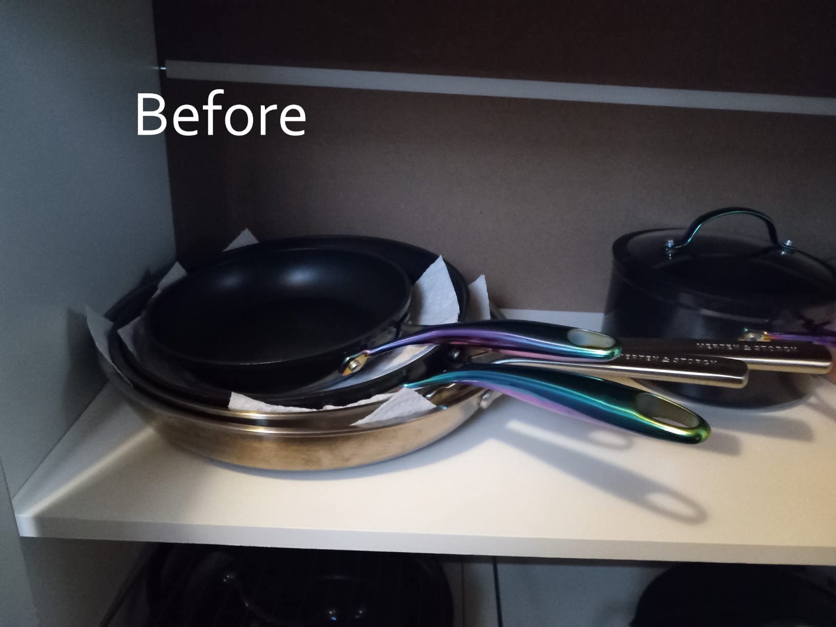 SIMPLE HOUSEWARE 5 Compartments Height Adjustable Pan Organizer, Black customer photo 2