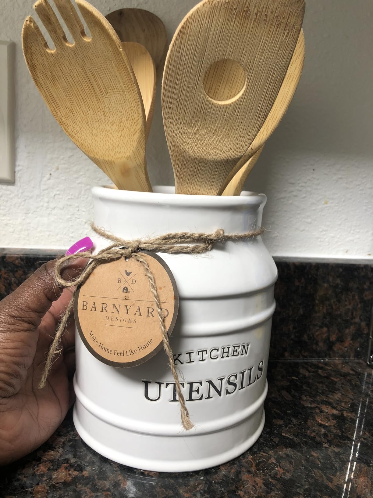 Barnyard Designs Ceramic Kitchen Utensil Holder Countertop 6.75″ (White) customer photo 1