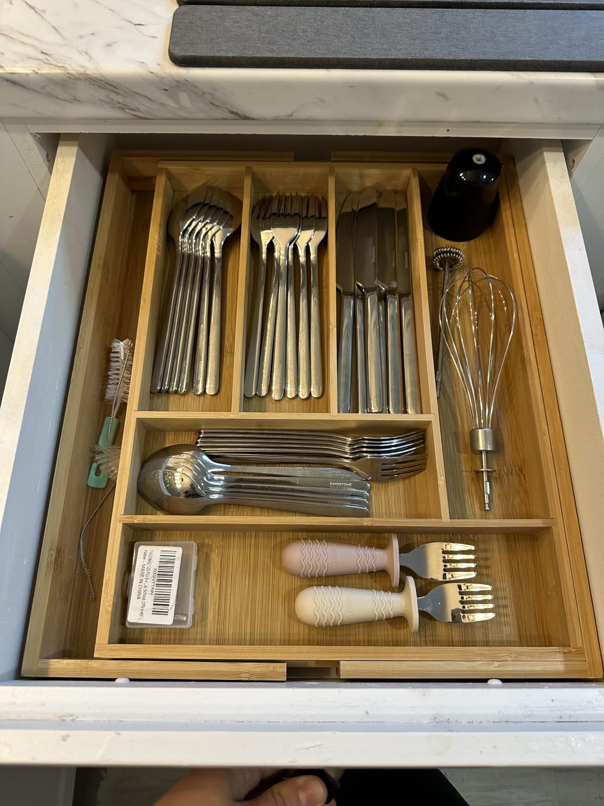 Purawood Kitchen Drawer Organizer - Expandable Utensil Drawer Organizer for Kitchen, Cutlery Tray & Silverware Organizer, 3-5 Slots - Bamboo Organizer for Utensils & Flatware (Natural) customer photo 1