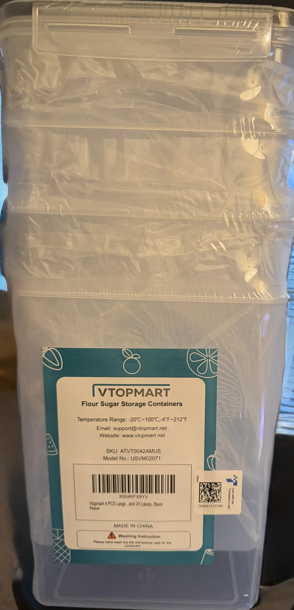 Vtopmart 5.2L Flour Sugar Storage Containers, 4 PCS, Black customer photo 1