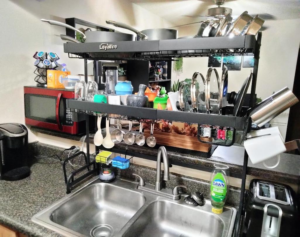 Loyalfire Over Sink Dish Drying Rack, 3 Tier Adjustable Length (20.87'' to 37.6'') Full Stainless Steel Large Storage Kitchen Dish Rack, Expandable Drainer Shelf Rack with Multifunctional Organizers customer photo 1