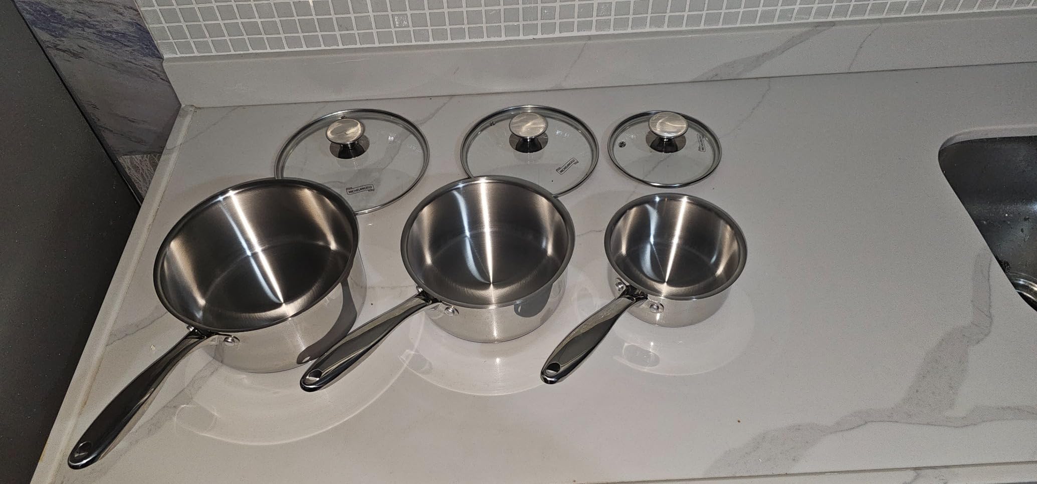 MICHELANGELO Stainless Steel Saucepan Set 1Qt & 2Qt, 18/10 Stainless Steel Pot Set, Induction Saucepan with Glass Lid, Dishwasher & Oven Safe (No Coating & Non-toxic) customer photo 2