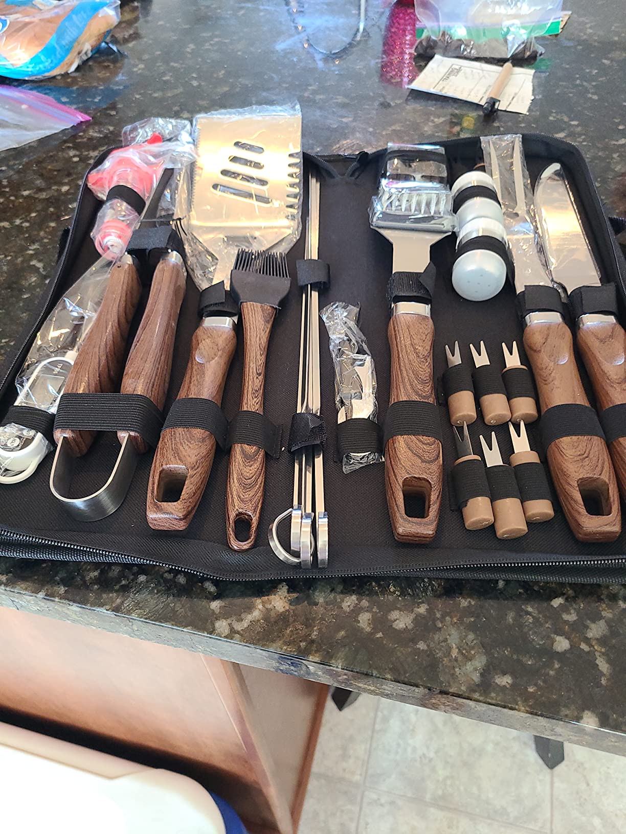 ROMANTICIST 23pcs Heavy Duty Grilling Gifts for Men Dad Fathers Day, Extra Thick BBQ Accessories Tools Set, Stainless Steel Grill Utensils Kit with Meat Claws,Canvas Bag for Outdoor Camping Brown customer photo 2