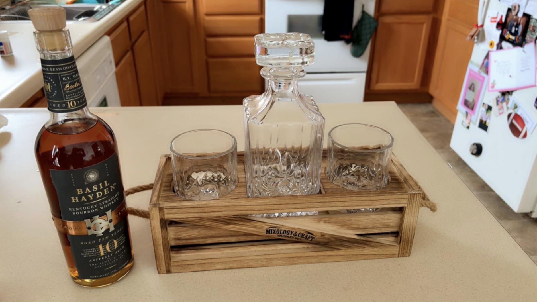 Mixology & Craft Whiskey Decanter Set – Elegant 24oz Crystal Glasses, Rustic Wood Stand, 6 Chilling Stones, Metal Tongs, Recipe Cards, 2 Glasses, Lead-Free - Ideal Gift for Fathers customer photo 2
