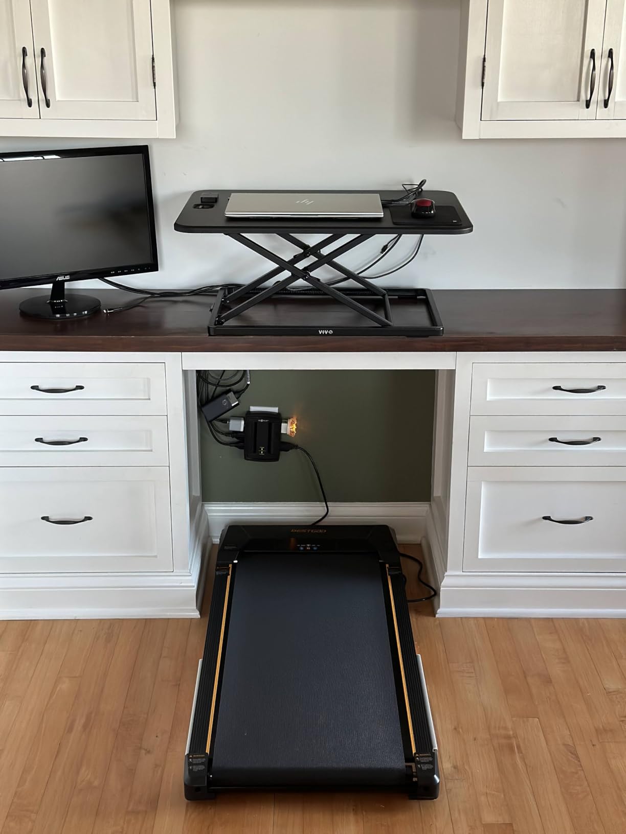 VIVO Black 26 in Single Top Standing Desk Converter, DESK-V001J | Ultra-Slim, Height Adjustable Desk Riser, Compact Sit Stand Desktop for Monitor or Laptop, No Assembly Required, Black Frame customer photo 1