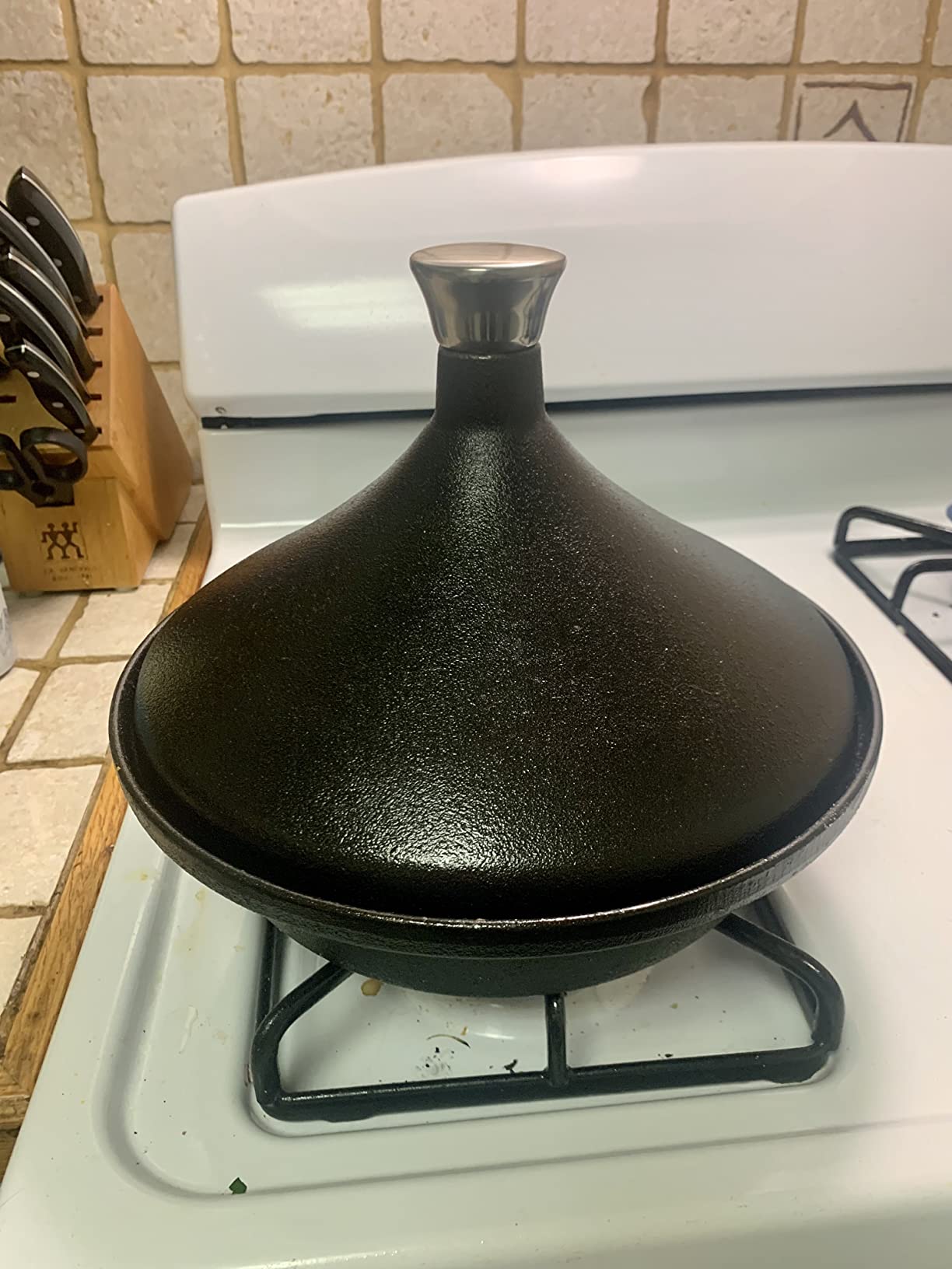 Bruntmor Grey Cast Iron Moroccan Tagine 4-Quart Cooking Pot with Silver knob, Enameled Base and Cone-Shaped Cast Iron Lid, Good for Baking and Frying, Oven and Dishwasher safe customer photo 2