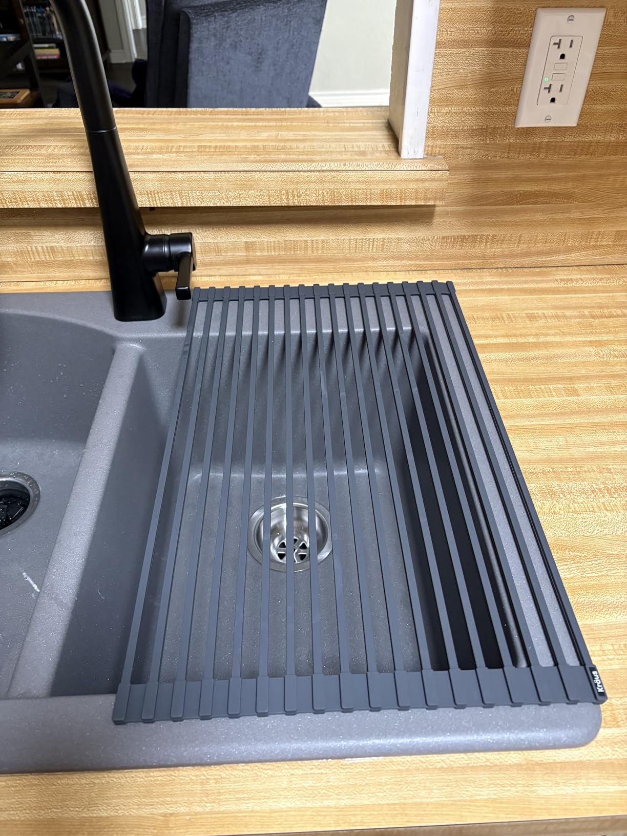 Kraus Multipurpose Over-Sink Roll-Up Dish Drying Rack, Colander and Trivet in Dark Grey, KRM-10DG customer photo 2