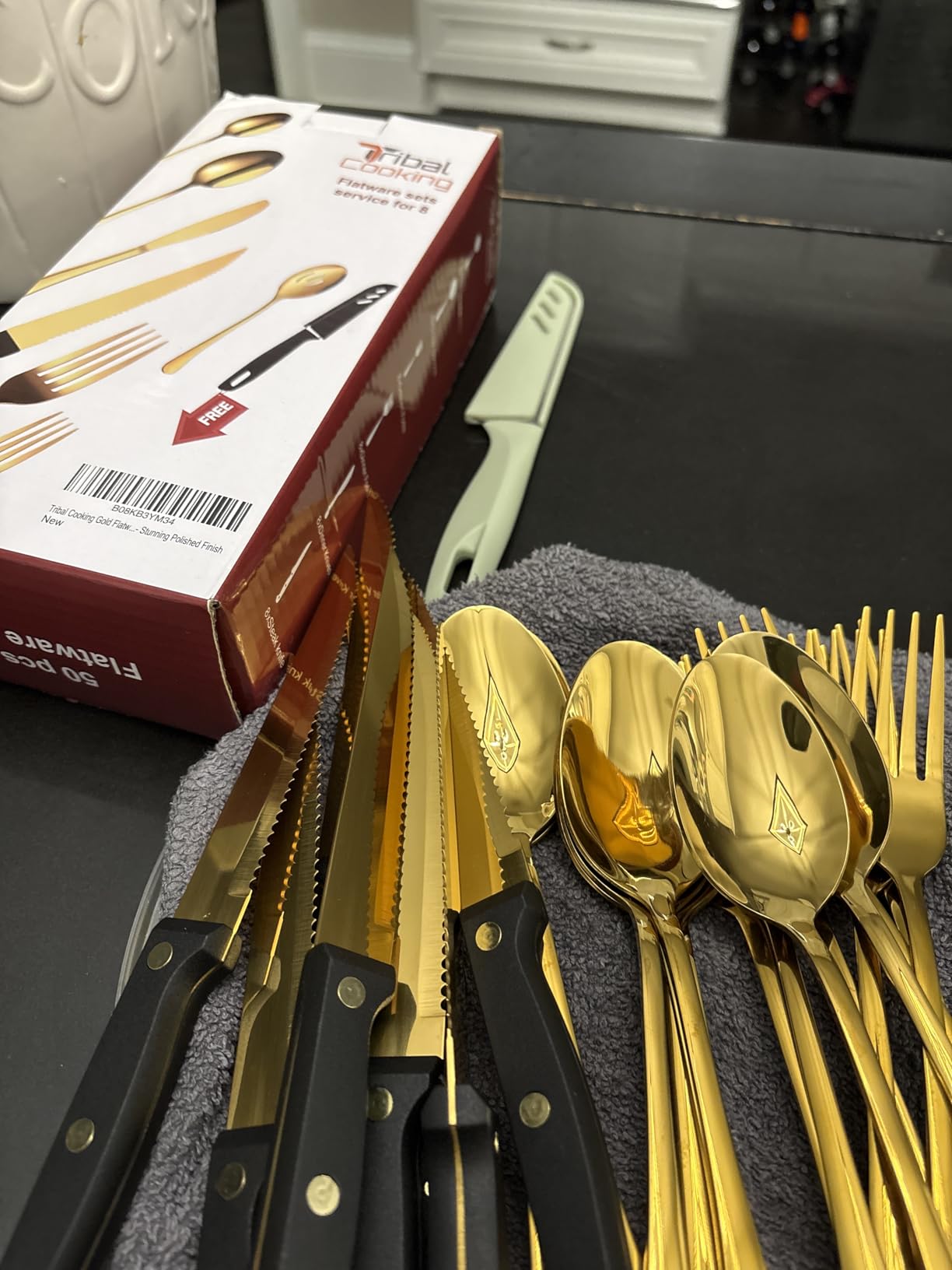 Tribal Cooking 49 Piece Gold Silverware Set - Service for 8 - Stainless Steel Gold Flatware serving set - Cutlery Set - Knives, Fork, and Spoon - Dishwasher Safe - Stunning Polished Finish customer photo 1