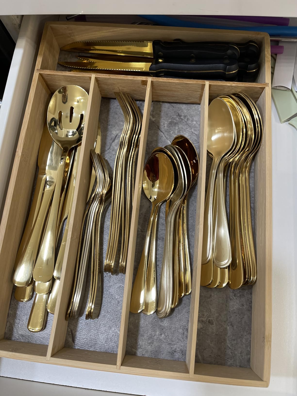 Tribal Cooking 49 Piece Gold Silverware Set - Service for 8 - Stainless Steel Gold Flatware serving set - Cutlery Set - Knives, Fork, and Spoon - Dishwasher Safe - Stunning Polished Finish customer photo 2