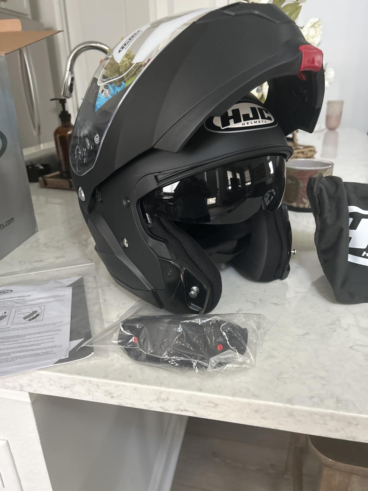 HJC C91 Solid Modular Motorcycle Helmet with HJ-17 Pinlock Shield, DOT Approved (Semi Flat Pearl White, Medium) customer photo 1