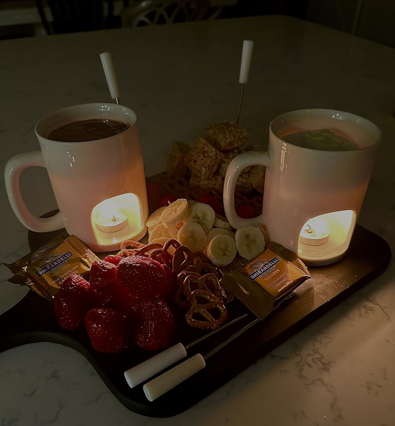 Evelots 2-Pack Fondue Cheese & Chocolate Mugs, 4 Forks, 8 Candles, Black customer photo 2