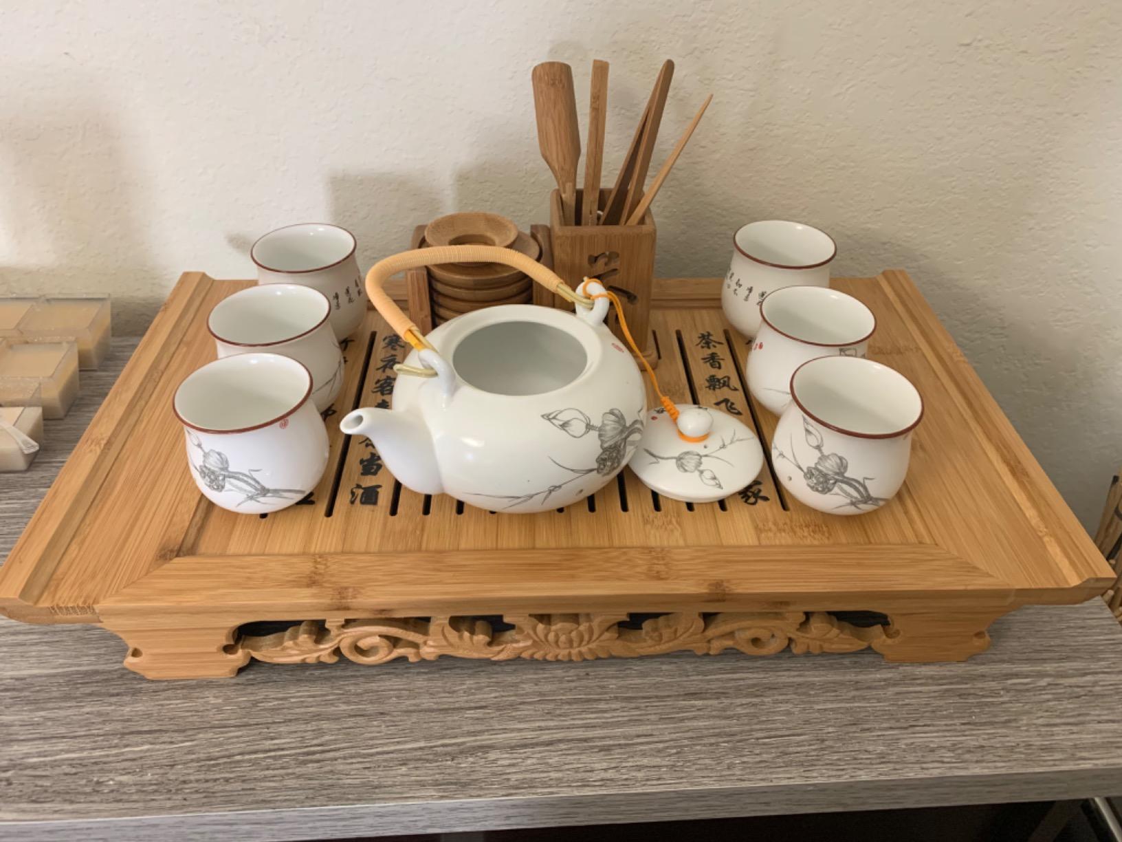 Dahlia Celadon Porcelain 7-pcs Tea Set in Gift Box w. Built in Infuser, Ice Crack Plum Blossom customer photo 1
