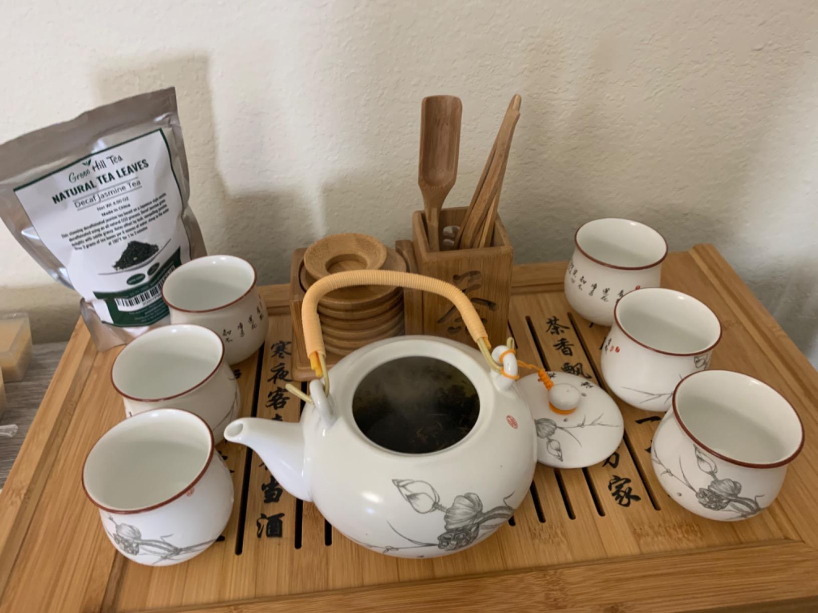 Dahlia Celadon Porcelain 7-pcs Tea Set in Gift Box w. Built in Infuser, Ice Crack Plum Blossom customer photo 2