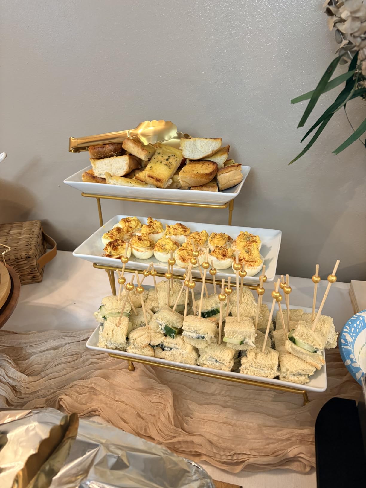 YHOSSEUN 3 Tier Serving Tray for Party,Tiered Serving Platters, 14 In Gold customer photo 2
