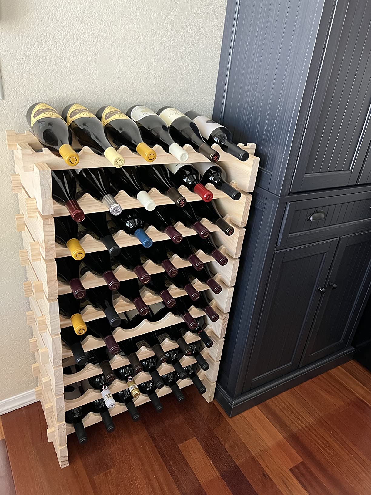 Wine Rack Solid Wood Stackable Storage Wooden Wine Rack Wine Cabinet (60 Bottles, Natural Color) customer photo 2