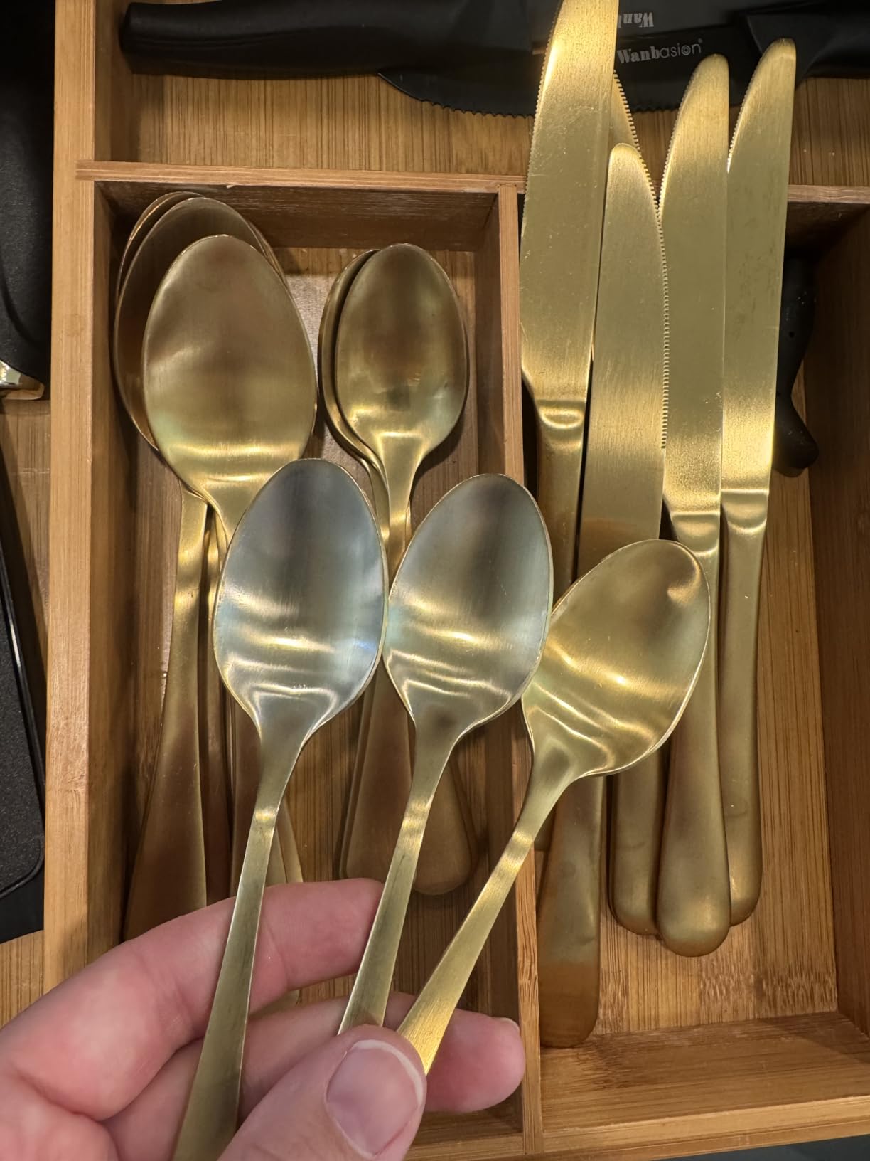 SHARECOOK Satin Finish 40-Piece Stainless Steel Flatware Set, Matte Gold Silverware, Dishwasher Safe customer photo 2