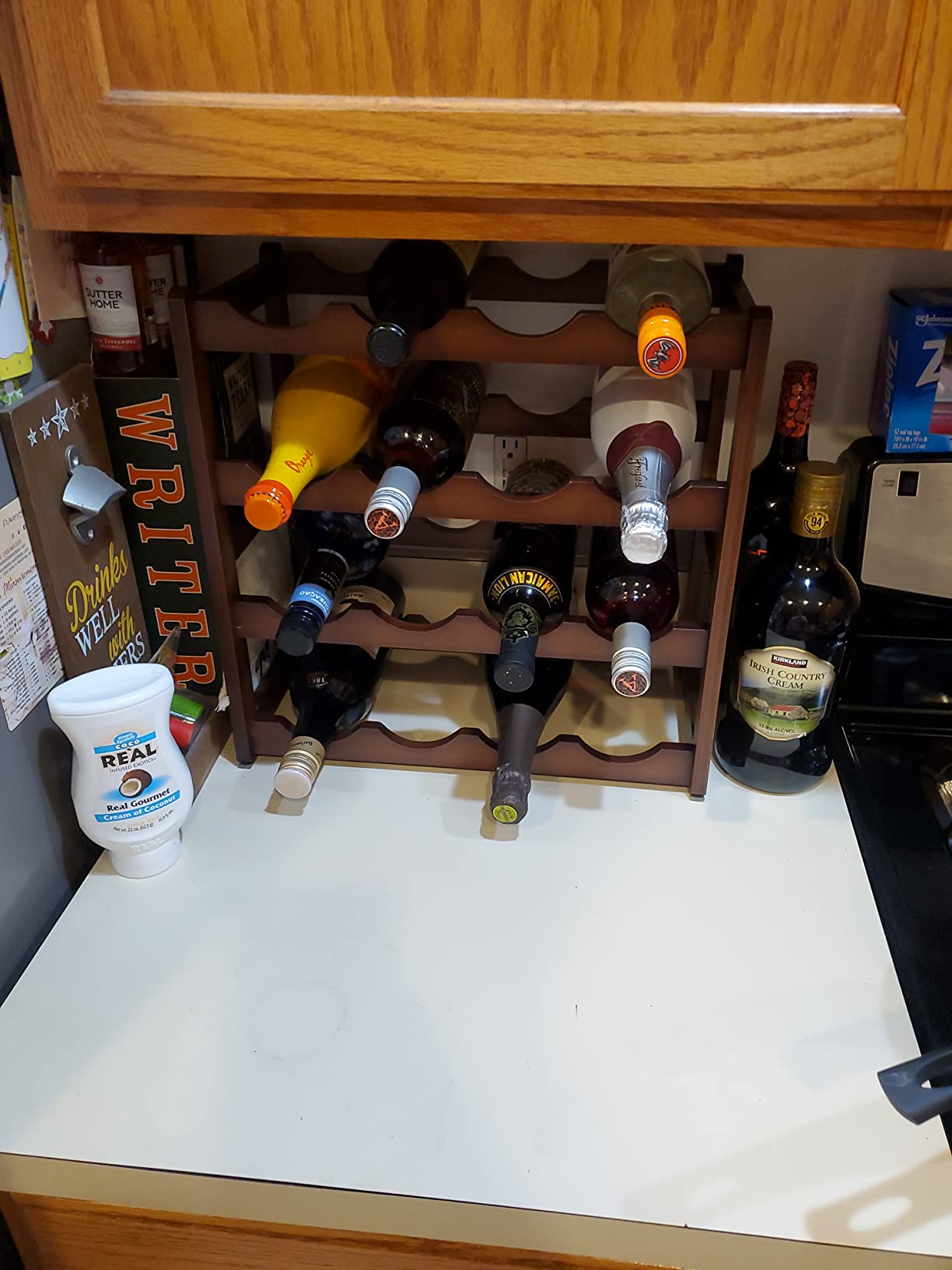 Wine Rack 8 Bottle 2-Tier Eco-Friendly Bamboo Wine Storage Easy-Assembly Space-Saving for Wine Lovers,Kitchen Wine Organizer for Countertop,Pantry, Home,Room Decor,Bar customer photo 1