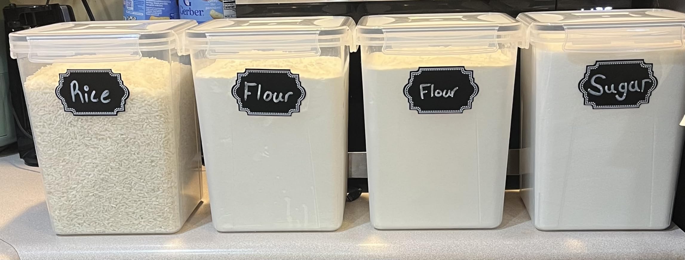 PRAKI Large Airtight Food Storage Containers 5.2L / 195oz, 4pcs Pantry Kitchen Organizers and Storage for Flour, Sugar, Baking Supplies, BPA Free, Plastic Flour Containers with 20 Labels & Maker customer photo 2