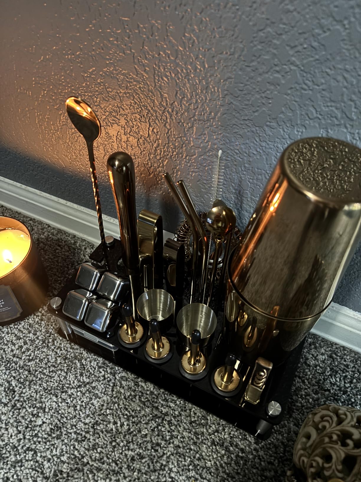 KINGROW Cocktail Shaker Set, 23 Piece Bartender Kit with Stand Silver customer photo 2