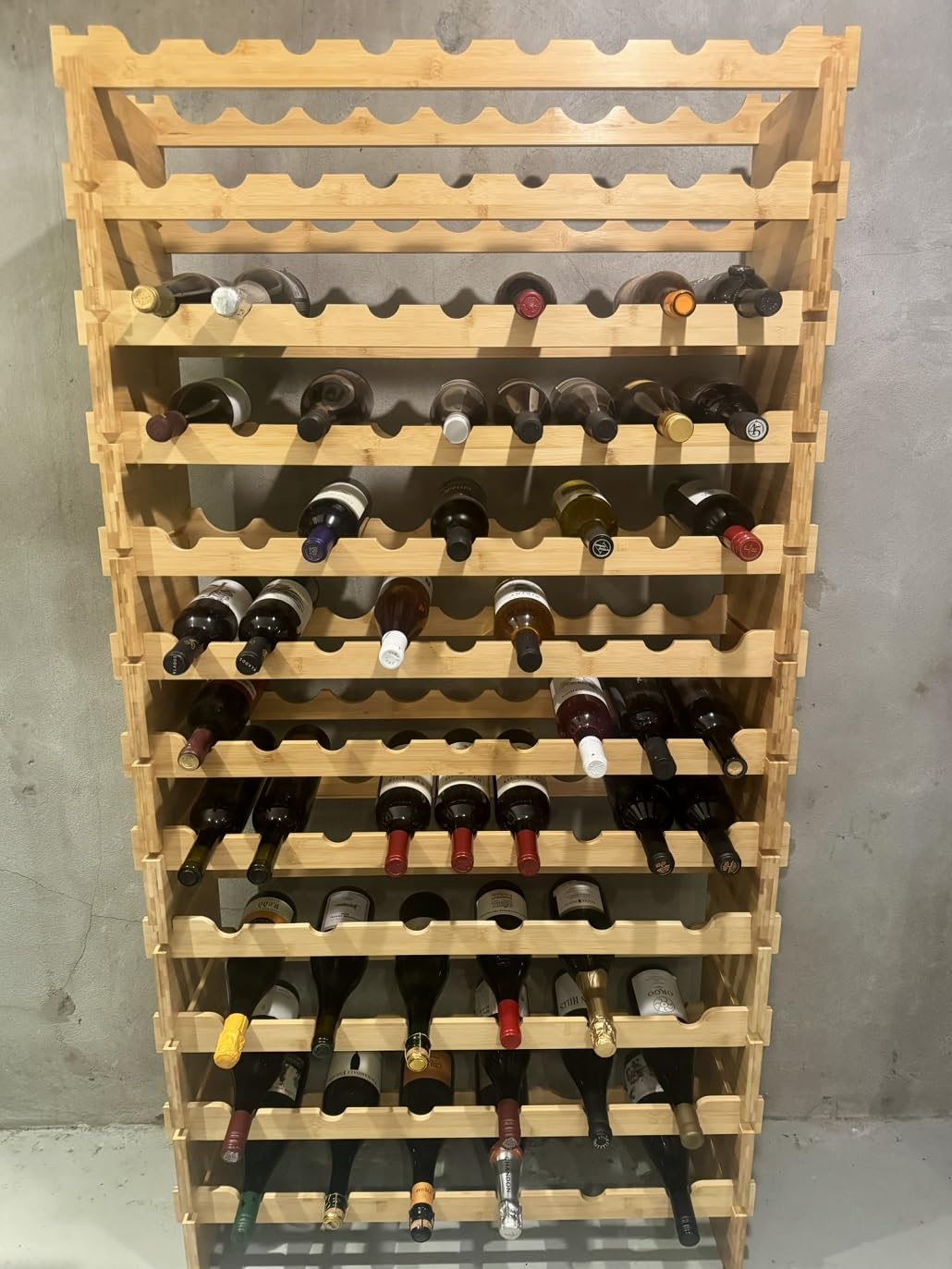 NutriChef 72 Bottle Wine Rack Stackable Bamboo Freestanding, 8-Tier Modular Shelf, Sturdy Wobble Free, Upgraded 2026 Design, Easy No-Tool Assembly for Kitchen, Cellar or Bar Storage 33.5