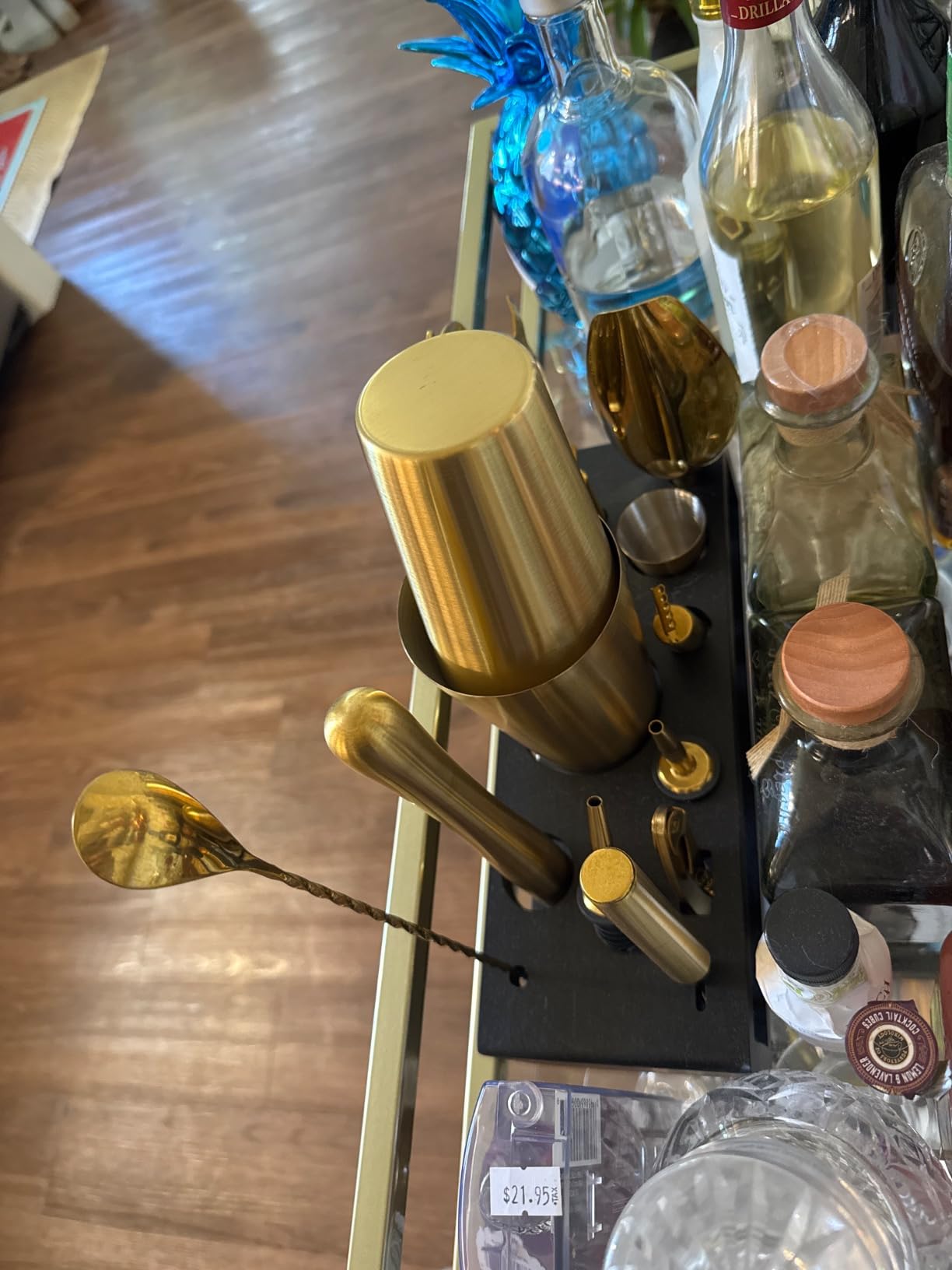 Highball & Chaser Bartender Kit with Black Bamboo Stand Beautiful Cocktail Shaker Set and Bar Tools Stainless Steel Boston Shaker Bartender Kit with Stand (Antique Gold) customer photo 2