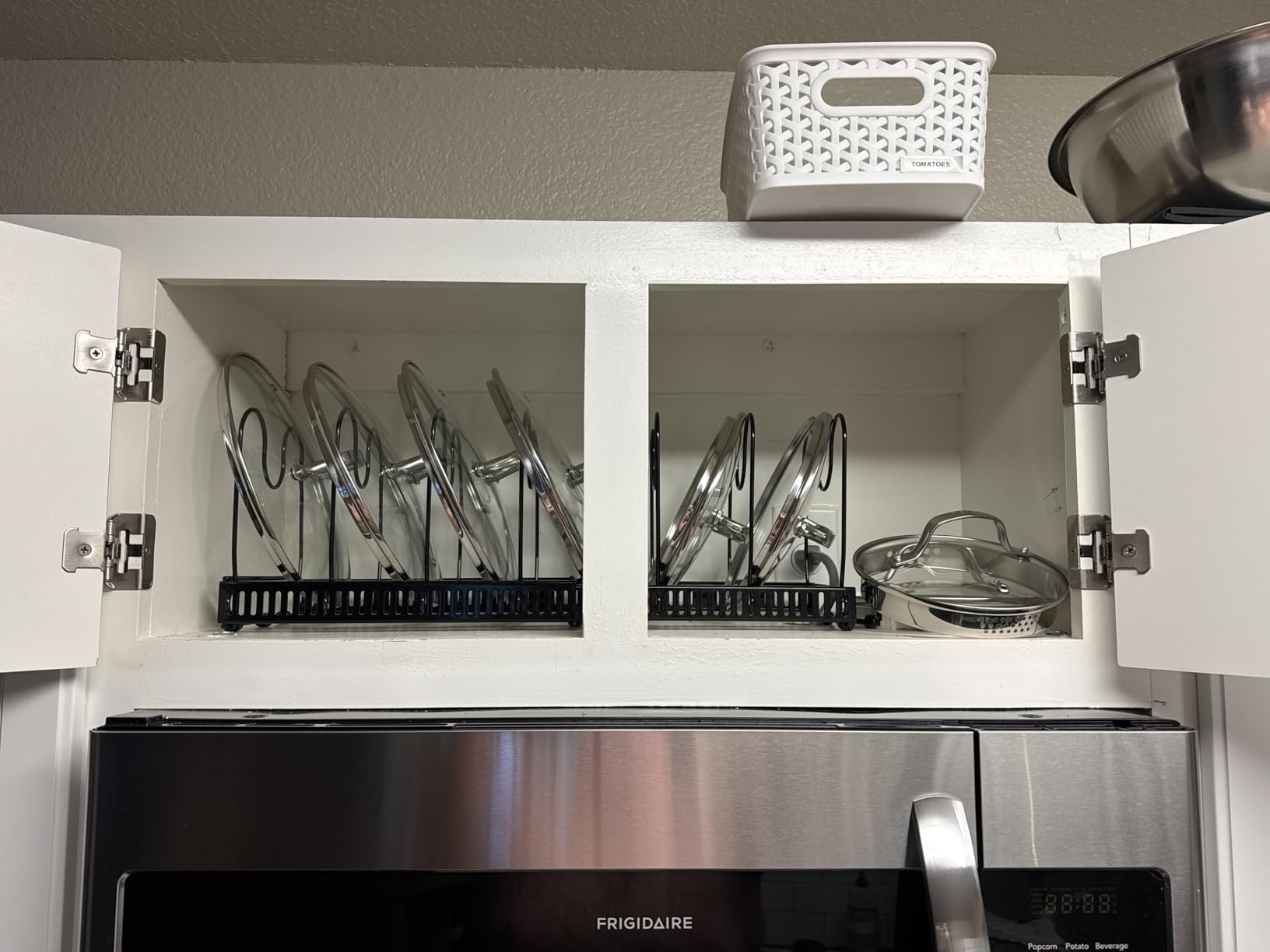 Toplife Pots and Pans Organizer Rack for Cabinet and Countertop, 10+ Pot Lids, Bakeware and Cookware Holder with 10 Adjustable Compartments - Black customer photo 1