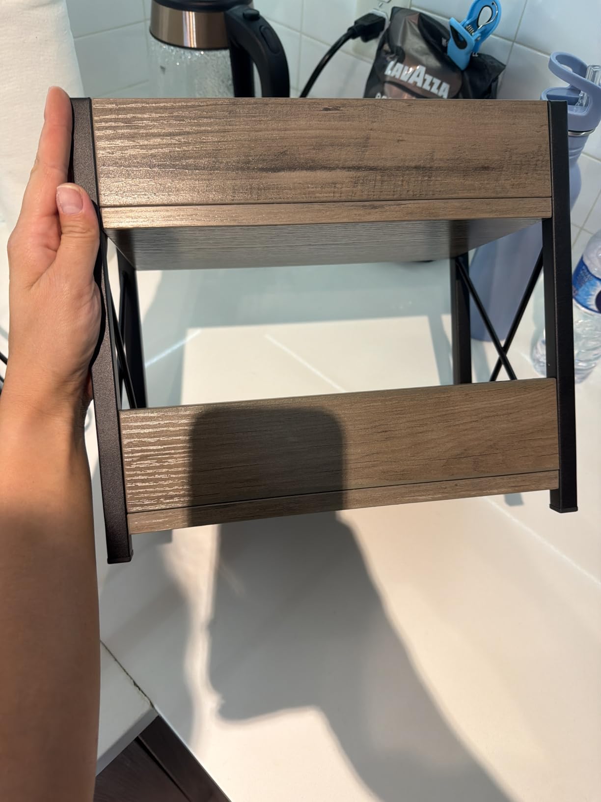 Giikin Countertop Shelf Organizer, 2 Tier Kitchen Spice Rack for Countertop, Wood Coffee Counter Shelf Organizer for Home (Brown, S) customer photo 1