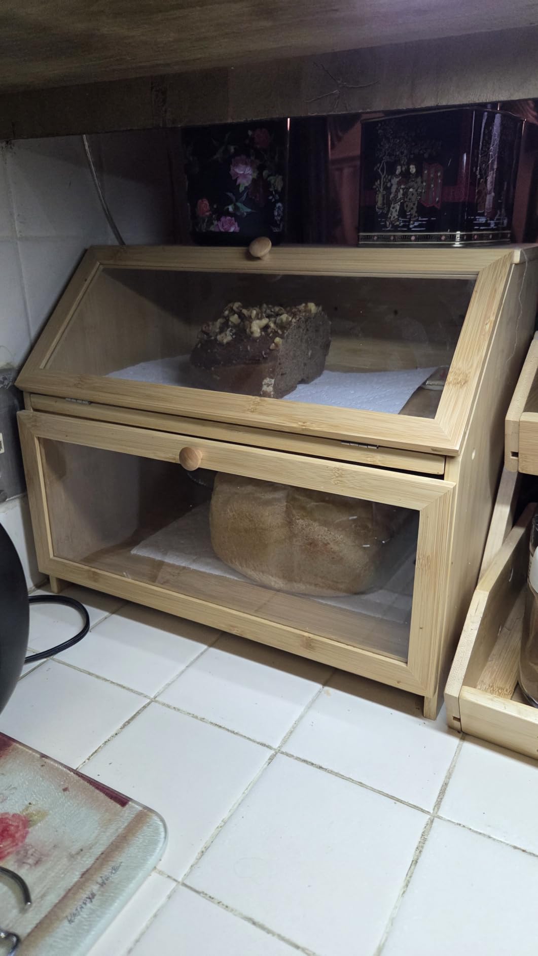 HOMEKOKO Double Layer Bread Box, Wooden Bread Storage Bin, Brown customer photo 1