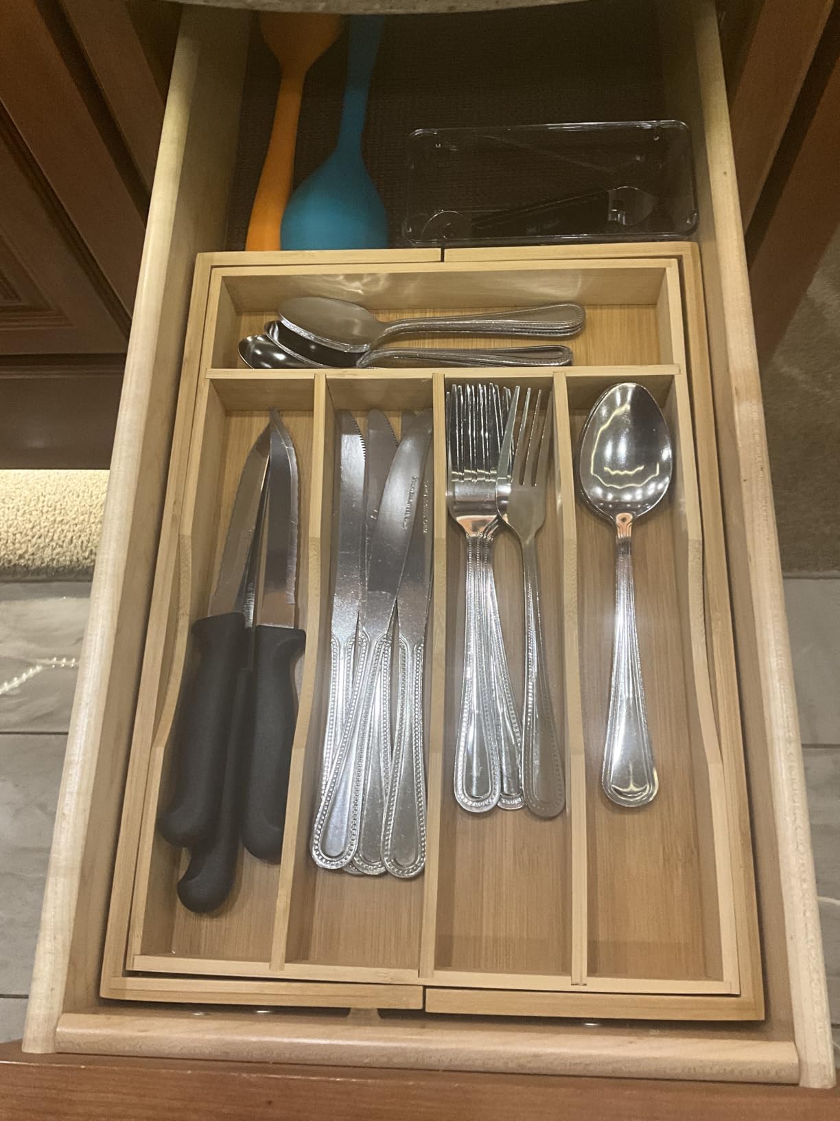 Expandable Bamboo Kitchen Drawer Organizer for Cutlery and Utensils, Adjustable Bamboo Wood Cutlery Tray in Drawer for Flatware and Silverware in Kitchen, (Natural) customer photo 2
