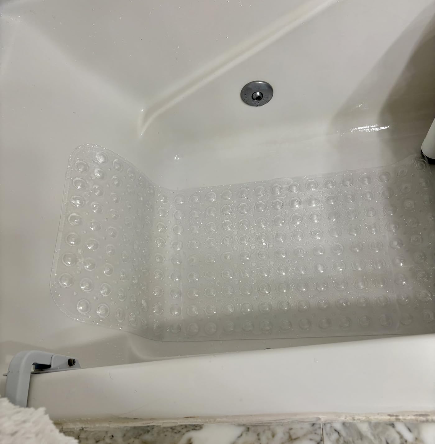 TEESHLY Bathtub Mats for Shower Tub, Extra Long Non-Slip 39 x 16 Inch Bath Mat with Drain Holes and Suction Cups, BathMat for Bathroom with Machine Washable (Clear Grey) customer photo 2