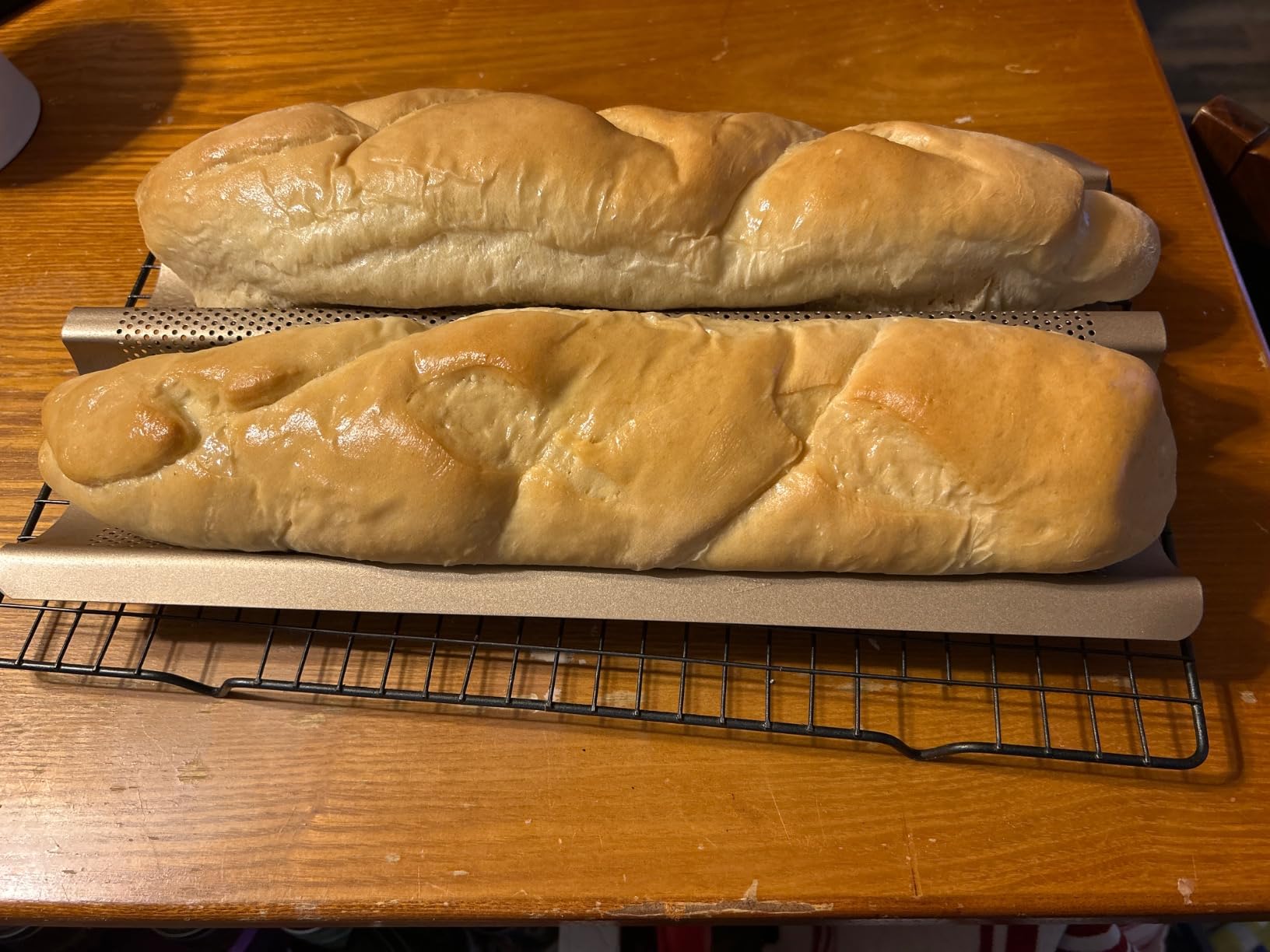 Baguette Pan French Bread Pans For Baking Pans, Nonstick 2 Slots Perforated Italian Loaf Pan Mold Long French Bread Pan Golden customer photo 1