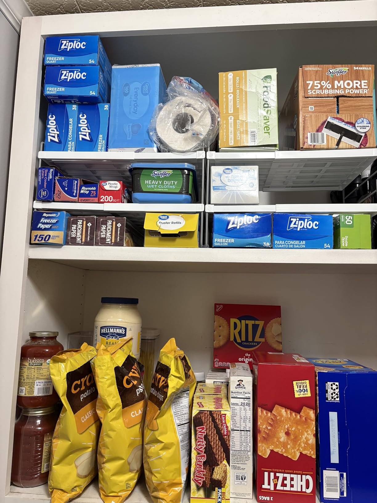 Pantry Organization and Storage for Kitchen - Expandable Kitchen Wrap Box Organizer Rack, Foil Organizer for Cabinet & Counter, Height & Width Adjustable Cupboard Storage Rack - (3 Tier 9.8 to 15.6