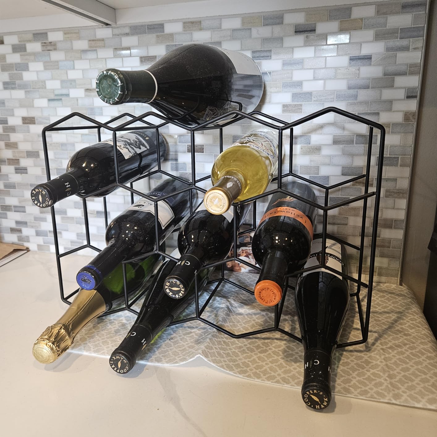 Gusto Nostro Countertop Wine Rack - 14 Bottle Freestanding Modern Black Metal Small - 3 Tier Tabletop Wine Holder Stand for Cabinet, Pantry - Wine Racks Countertop - No Assembly Required customer photo 1