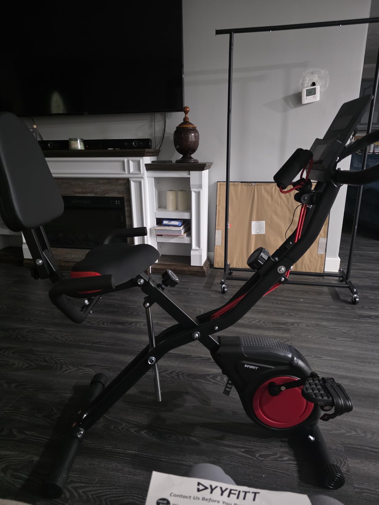 YYFITT 3-IN-1 Exercise Bike with Luminous Display | Foldable | XXL Backrest | Stationary Bike for Seniors w/ Wider Seat, 16 Level Magnetic Resistance, Arm Bands for Home Gym, 300lb Weight Capacity, Quiet customer photo 2