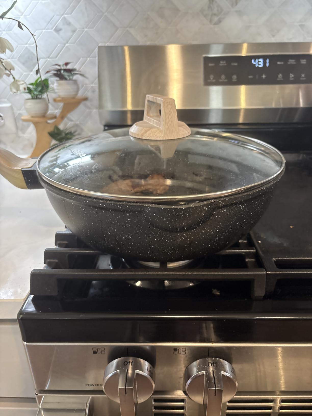 CAROTE 12 Inch Nonstick Deep Frying Pan with Lid, 5.5 Qt White Granite customer photo 2