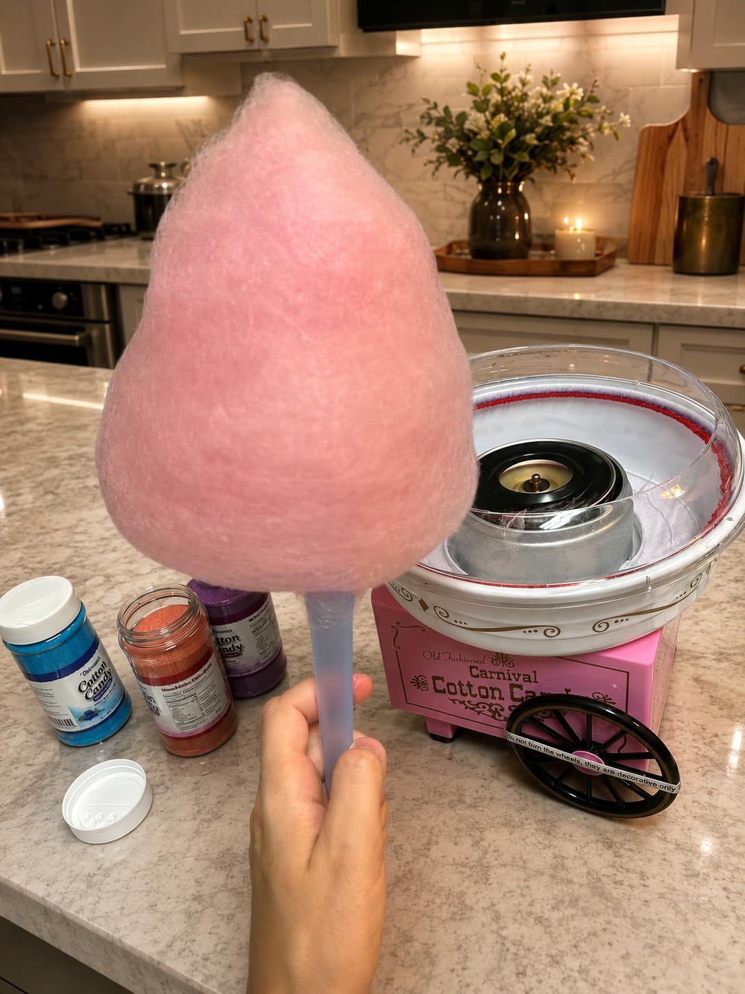 Nostalgia Cotton Candy Machine - Retro Cotton Candy Machine for Kids with 2 Reusable Cones, 1 Sugar Scoop, and 1 Extractor Head - Red customer photo 2