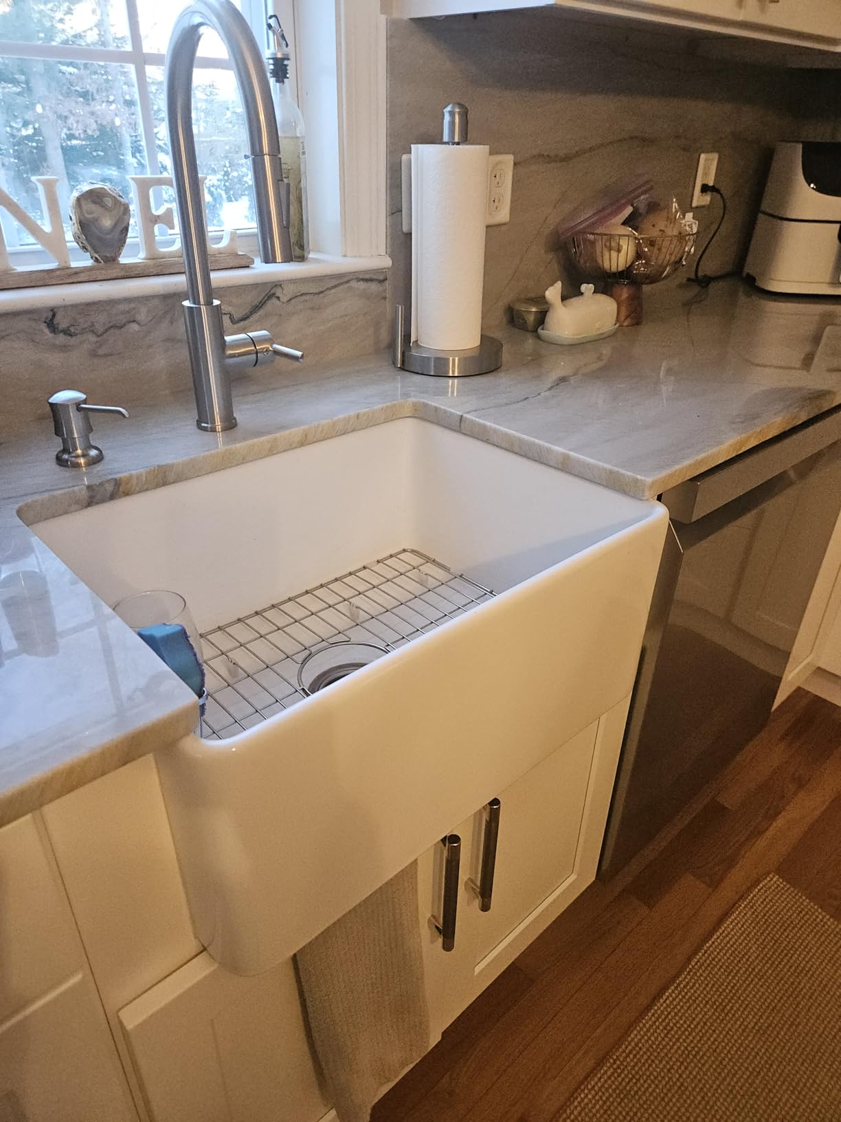 TUKTUK White Farmhouse Sink 33 inch Fireclay Apron Front Farm House Kitchen Sink Single Bowl Deep Drop In Undermount Reversible Heavy Duty Easy to Clean Porcelain Kitchen Basin Modern Luxury Accessory customer photo 1