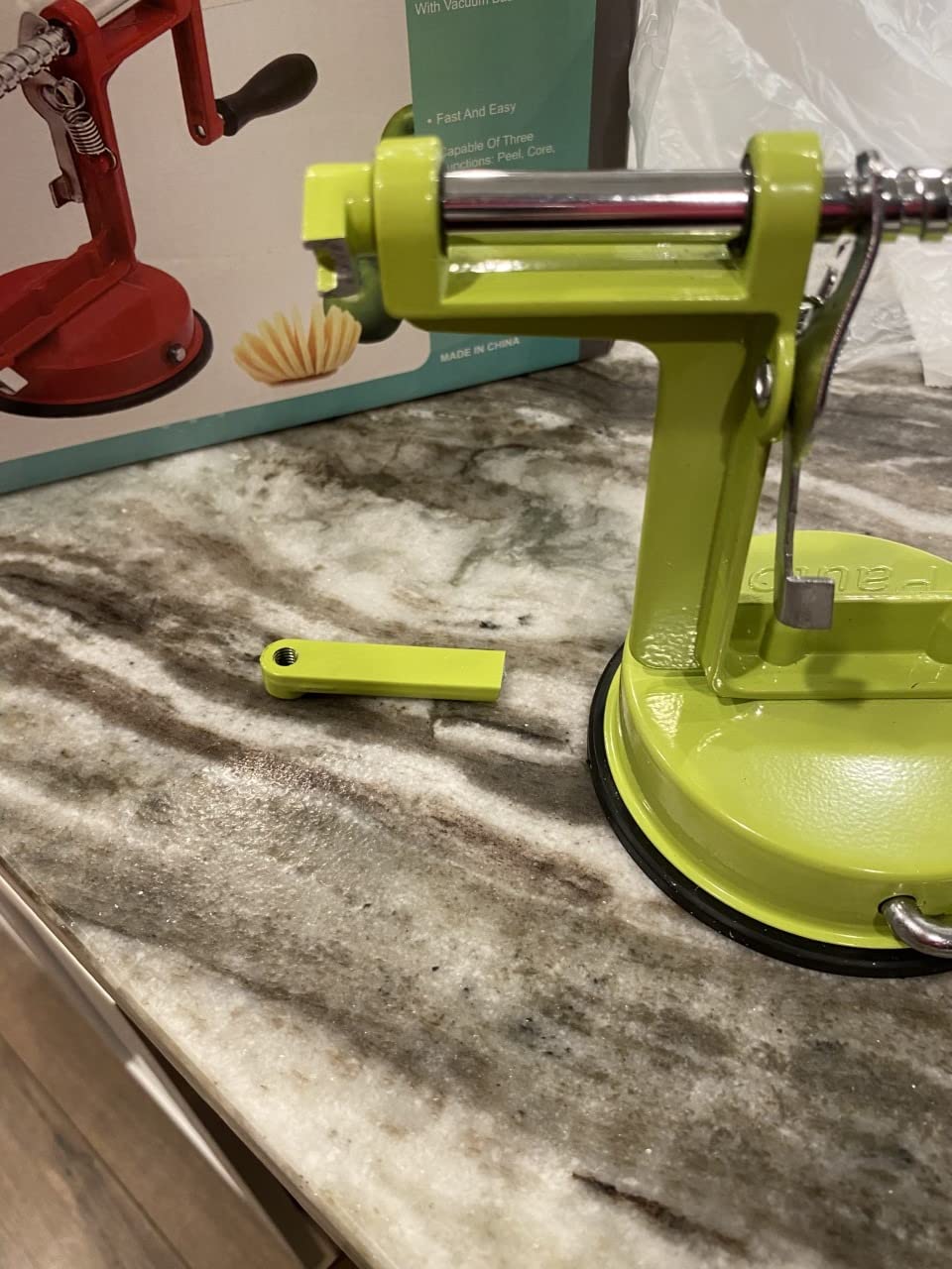 Apple Peeler, Slicer Corer Potato Peelers 3 In 1, Stainless Steel Heavy Duty with Suction Cup Base And 3 Extra Blades (Red) customer photo 2