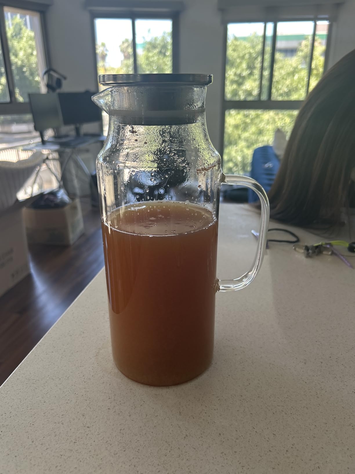 Bivvclaz 2 Liter 68 oz Glass Pitcher with Lid and Handle, Glass Carafe for Hot/Cold Water, Large Iced Tea Pitcher for Coffee, Juice and Homemade Beverage customer photo 1