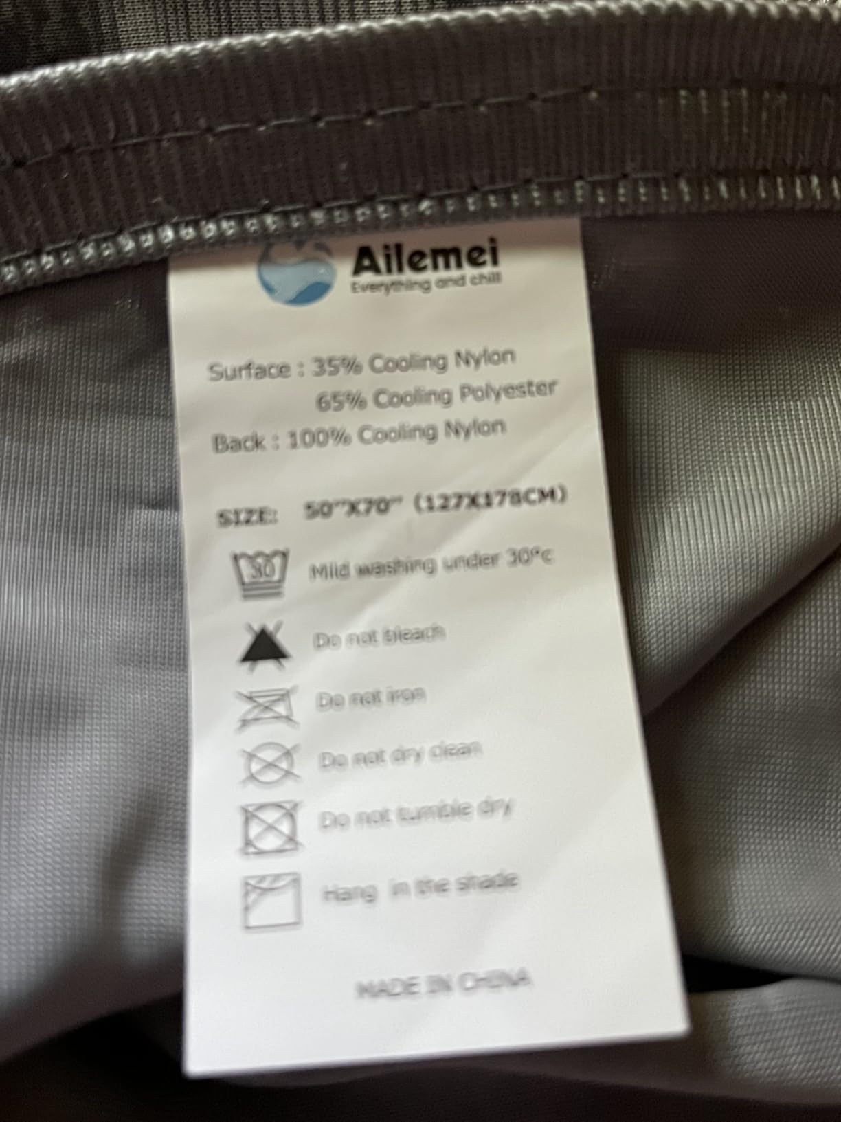 Ailemei Direct Cooling Throw Blanket for Hot Sleepers,Gray,50