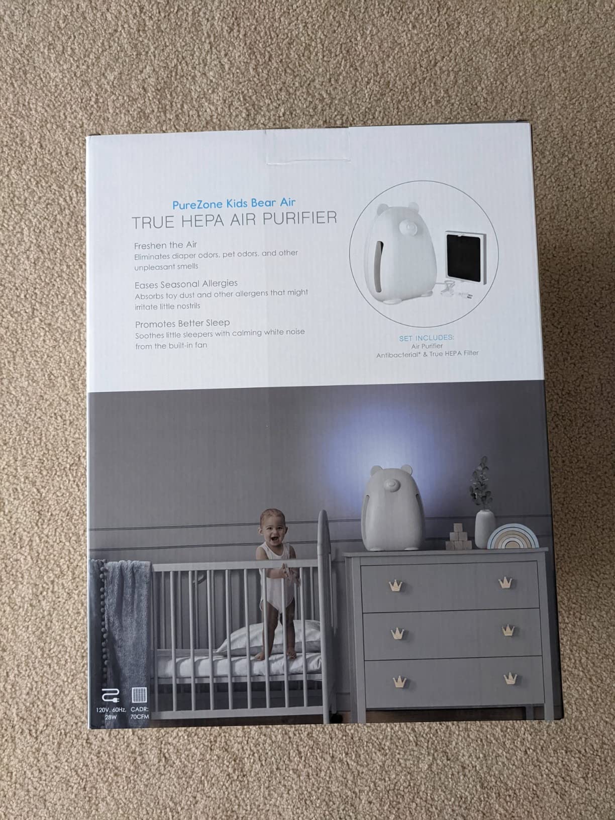 Pure Enrichment PureBaby Bear True HEPA Air Purifier with UV-C & Nightlight | 4-Stage Filtration with Child Lock for Medium-Large Nurseries, Kids' Rooms; Helps Reduce Allergens, Dust & Odors (White) customer photo 1