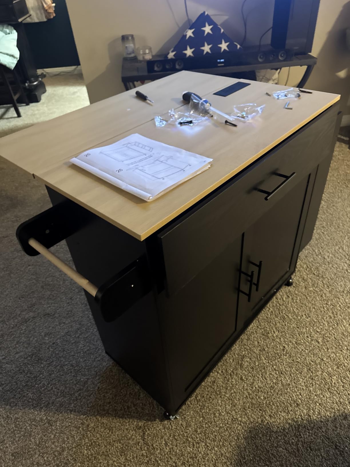 IRONCK Kitchen Island with Storage, Charging Station and Drop Leaf, White customer photo 2