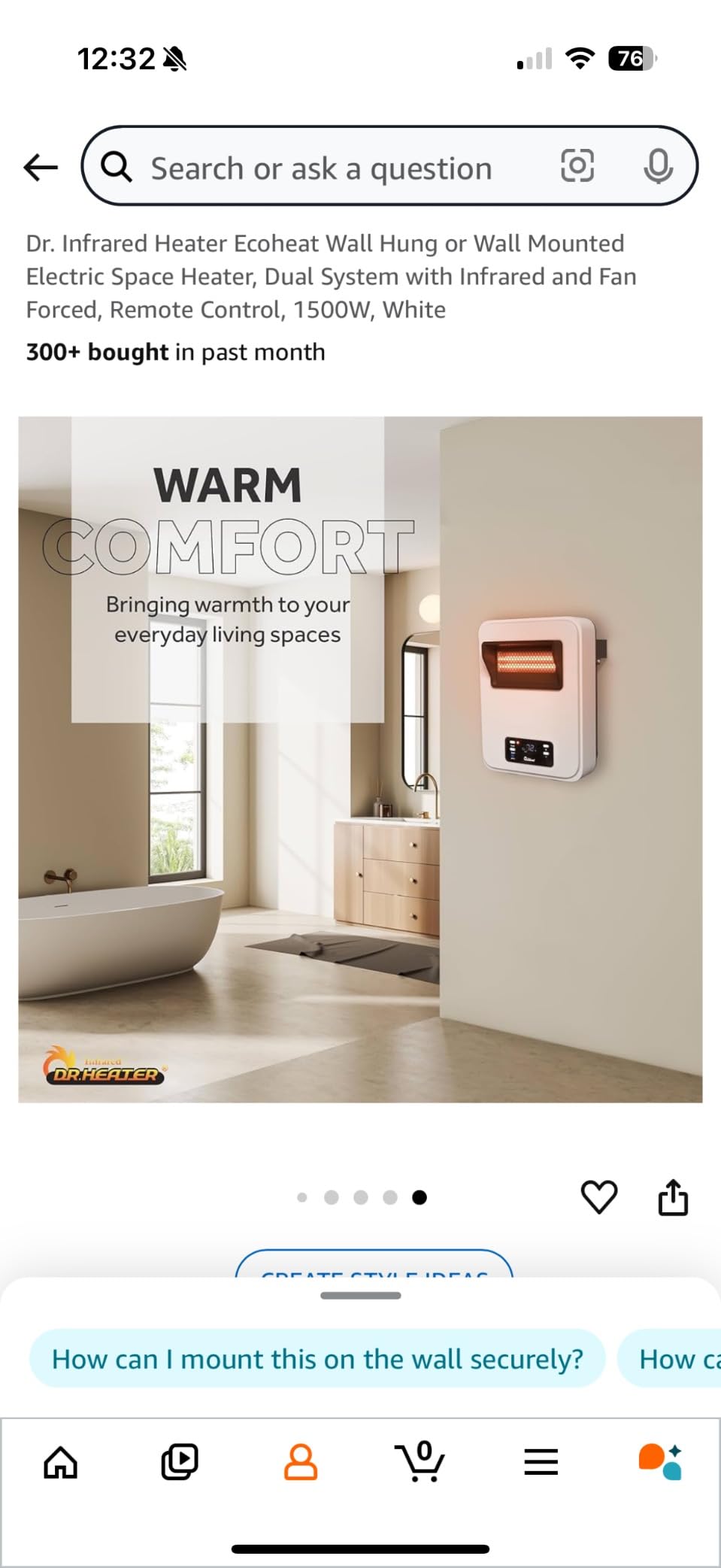 Dr. Infrared Heater Ecoheat Wall Hung or Wall Mounted Electric Space Heater, Dual System with Infrared and Fan Forced, Remote Control, 1500W, White customer photo 2