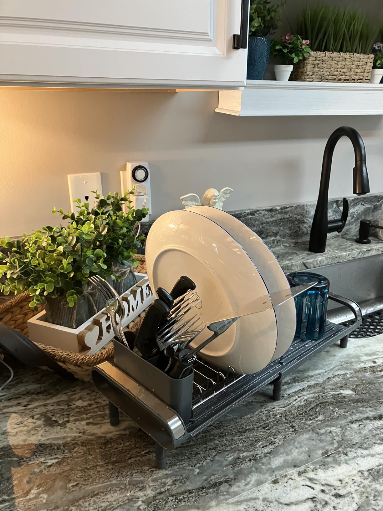 TOOLF Small Dish Drying Rack, Expandable and Space-Saving, Gray customer photo 2