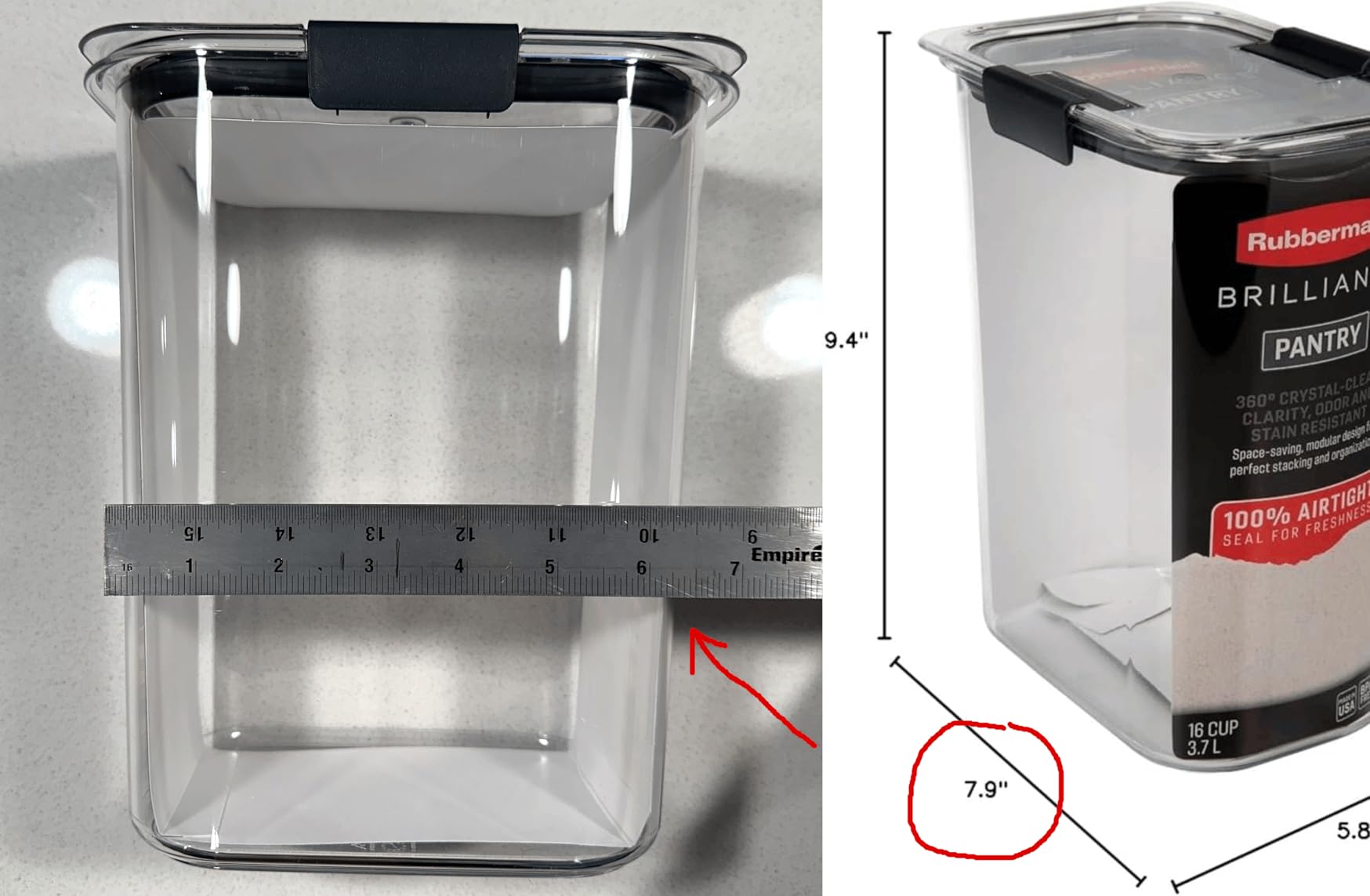 Rubbermaid Brilliance Airtight Cereal Food Storage Container, Shatterproof, BPA-Free and Dishwasher-Safe, 32oz Capacity customer photo 1